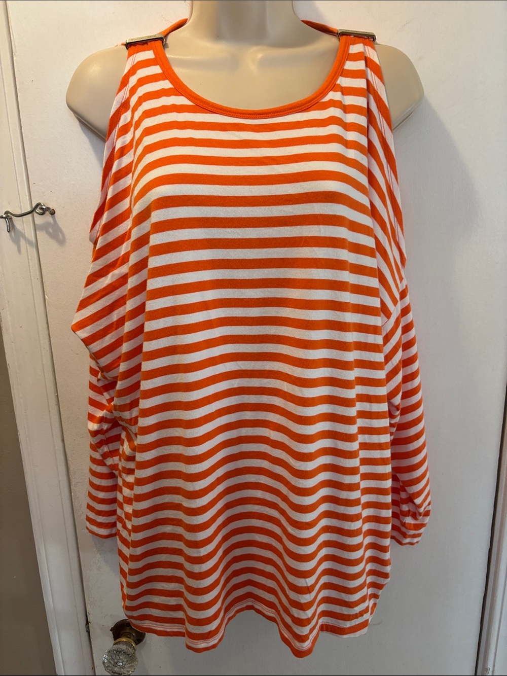 Michael Kors XL Orange and White Striped Cold-Shoulder Top 26-163